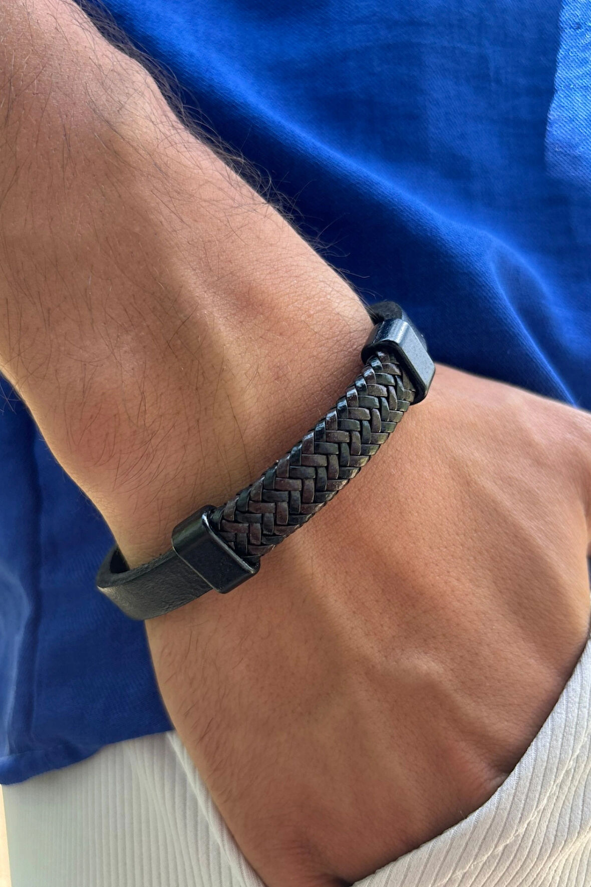 El İşçiliği ile Üretilmiş Hakiki Deri Erkek Bileklik