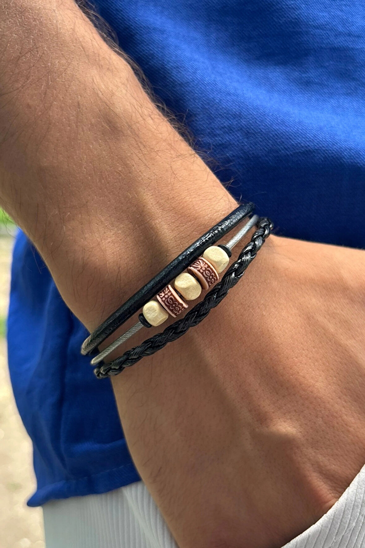 El İşçiliği ile Üretilmiş Hakiki Deri Erkek Bileklik