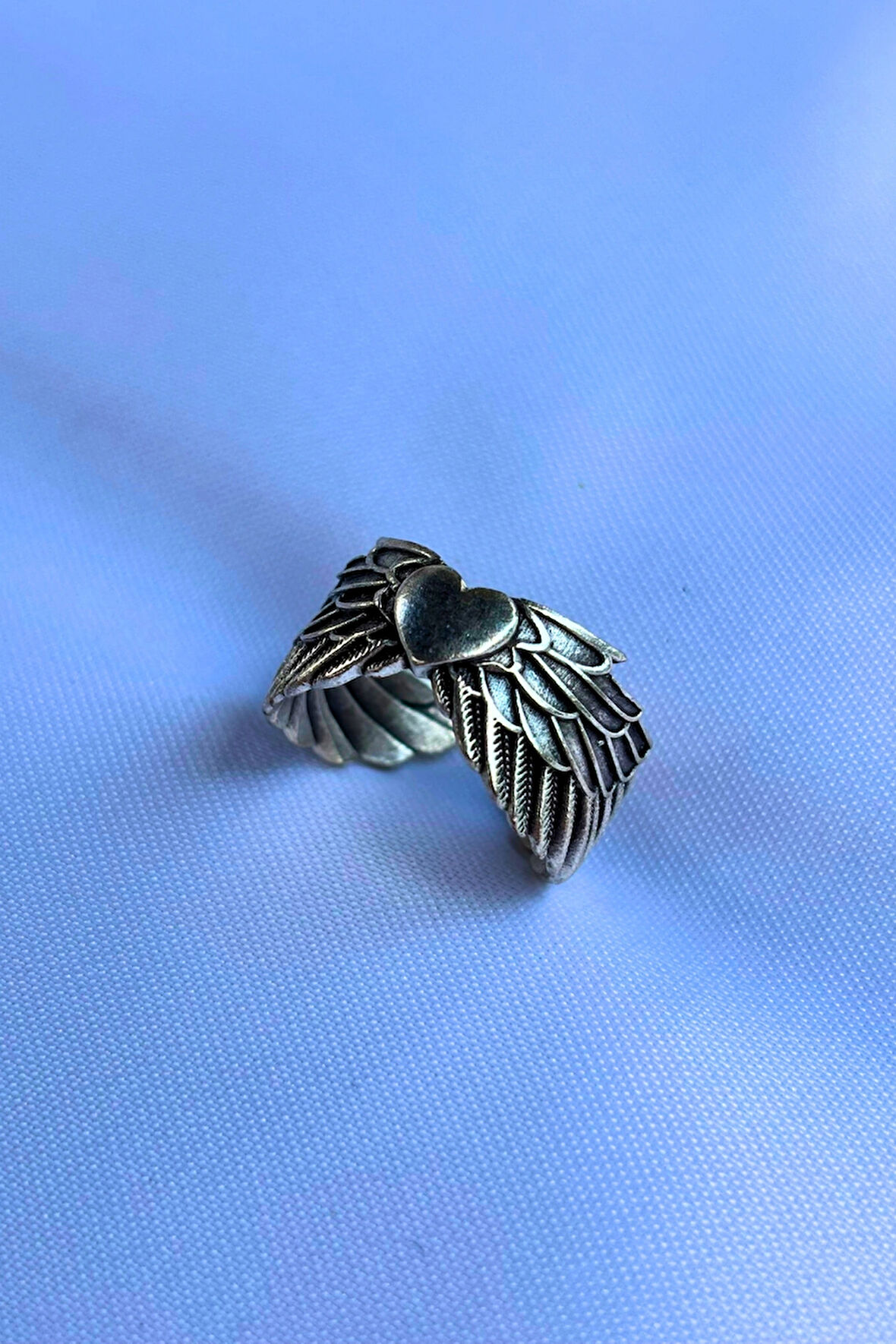 Melek Kanatlı Kalp Özel Tasarım Maskülen Ayarlanabilir Erkek Yüzük