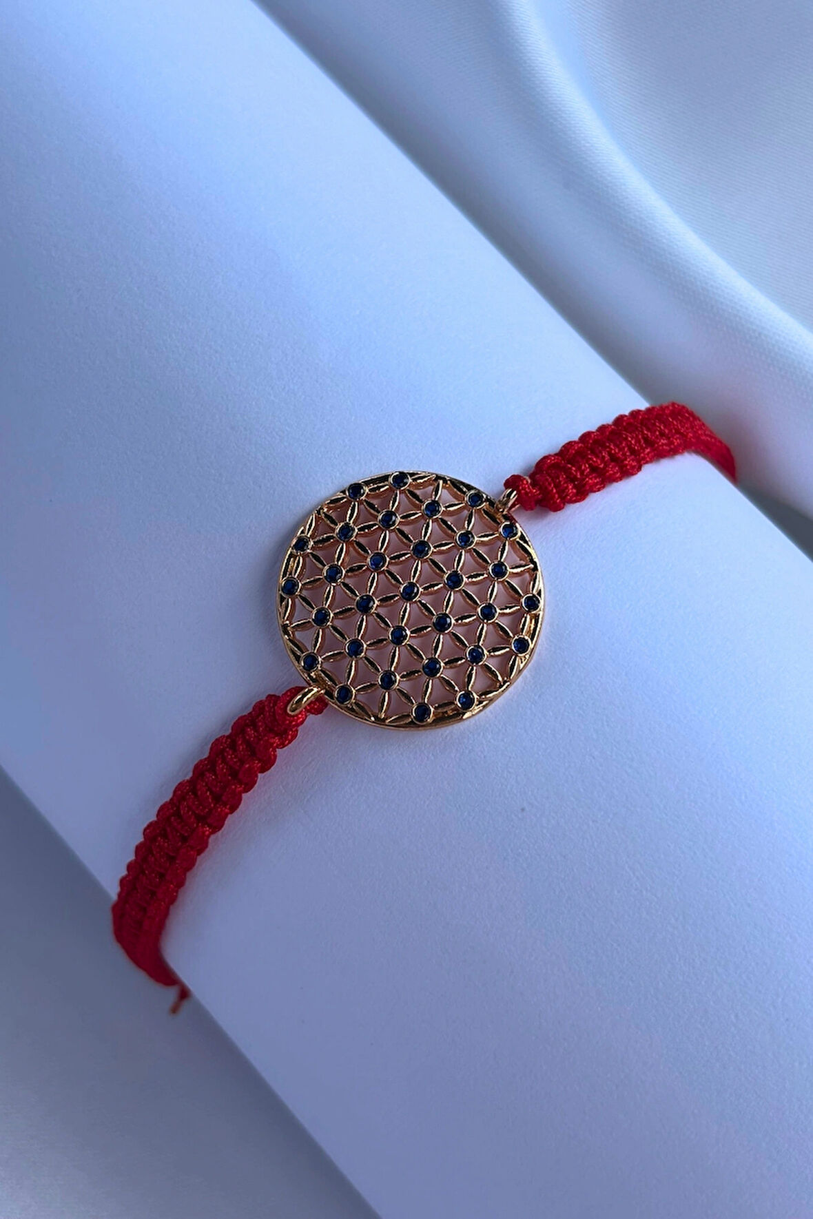 Mavi Nokta Detaylı El Yapımı Ayarlanabilir Tasarım Kadın Bileklik