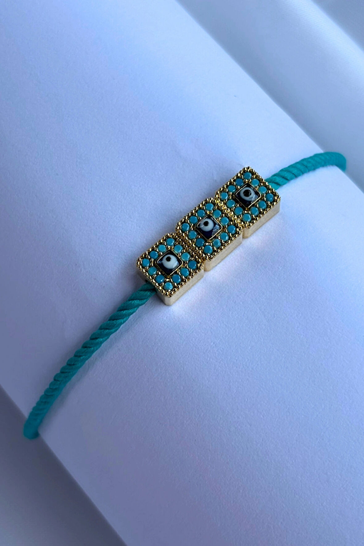 Kare Üçlü Nazar Boncuğu El Yapımı Ayarlanabilir Tasarım Kadın Bileklik