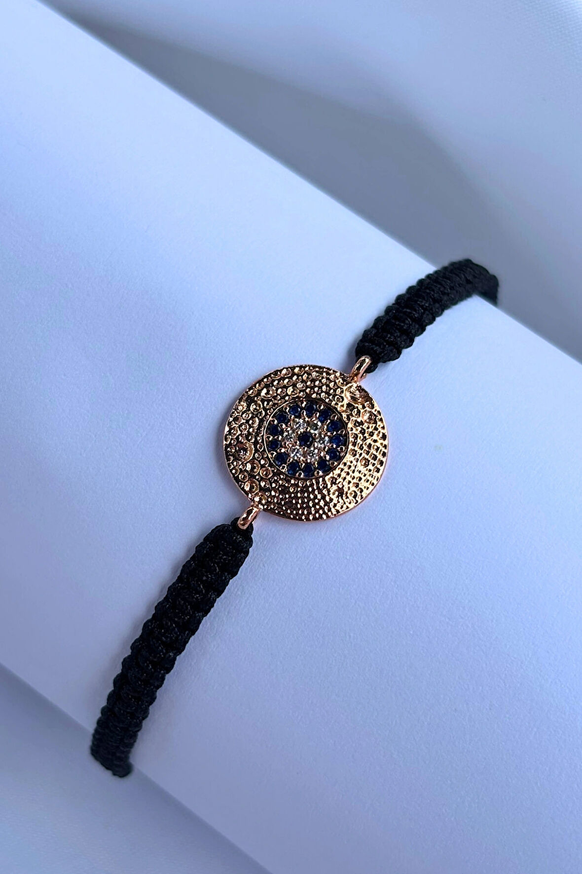 Yuvarlak Mavi Taşlı El Yapımı Ayarlanabilir Tasarım Kadın Bileklik