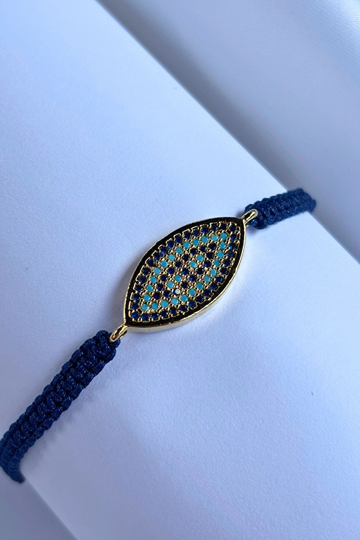 Mavi Taşlı Oval El Yapımı Ayarlanabilir Tasarım Kadın Bileklik