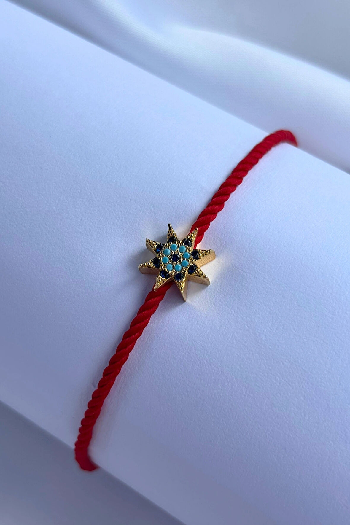 Lacivert ve Turkuaz Taşlı Yıldız El Yapımı Ayarlanabilir Tasarım Kadın Bileklik