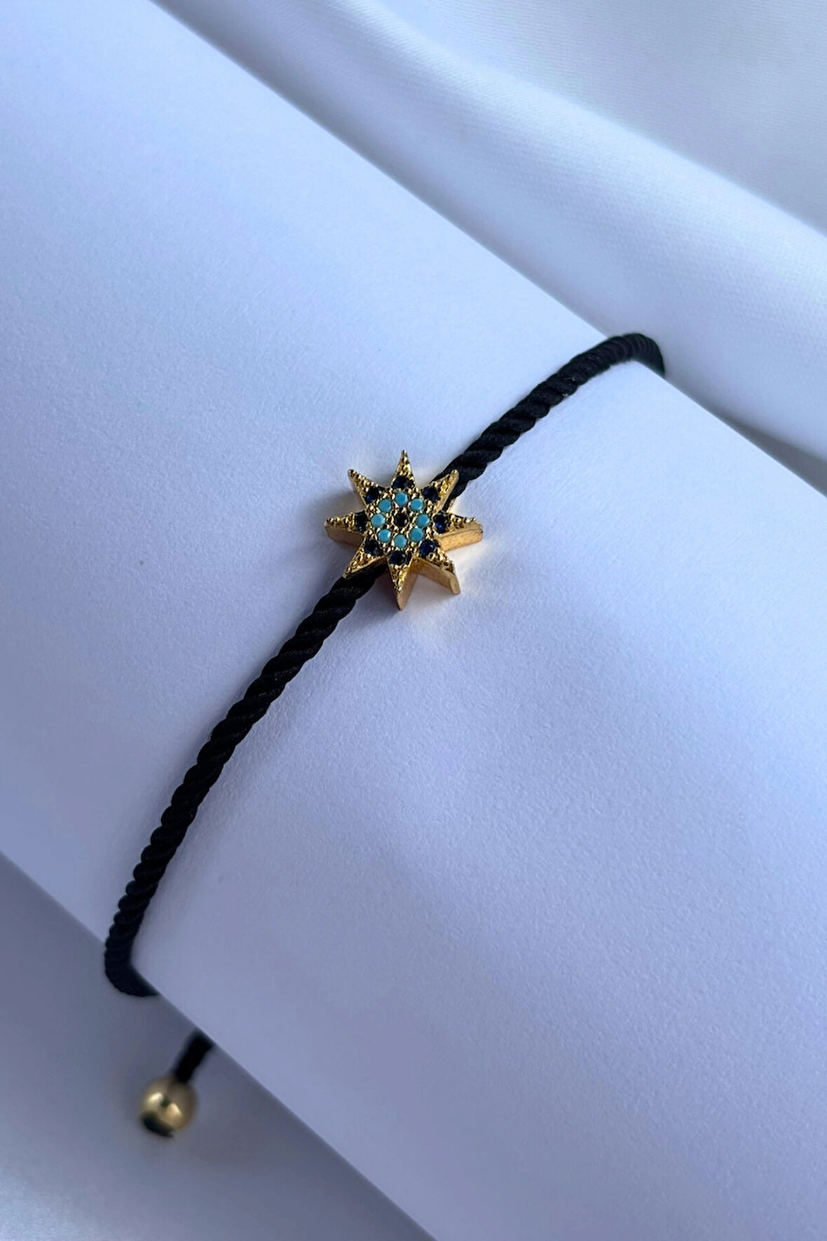 Lacivert ve Turkuaz Taşlı Yıldız El Yapımı Ayarlanabilir Tasarım Kadın Bileklik