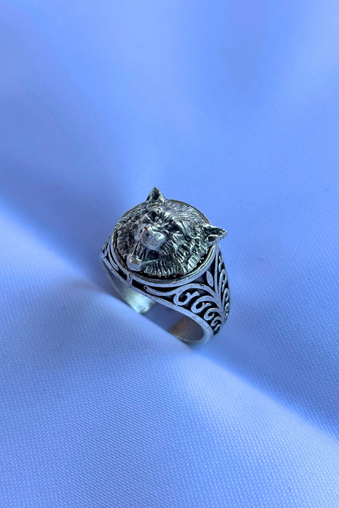 Kurt Figürlü Özel Tasarım Maskülen Ayarlanabilir Erkek Yüzük