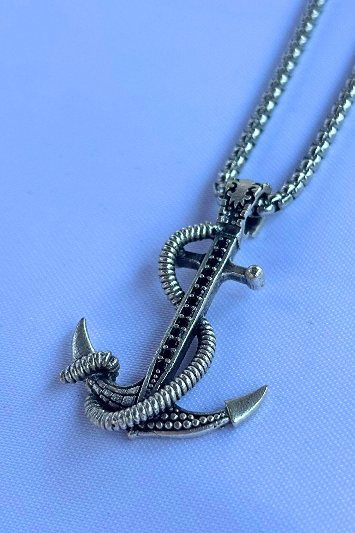 Taşlı Çapa El İşçiliği Paslanmaz Çelik Zincir Erkek Kolye