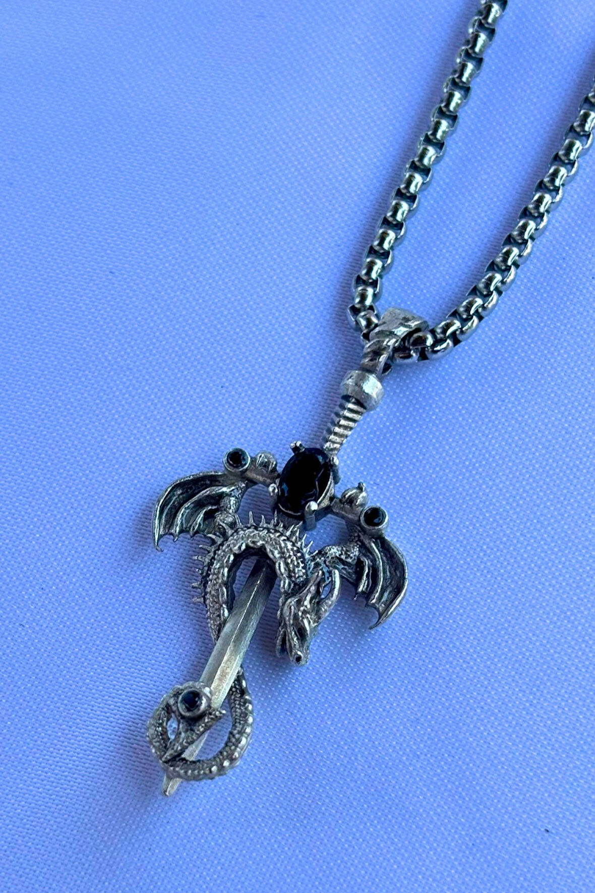 Taşlı Ejderha El İşçiliği Paslanmaz Çelik Zincir Erkek Kolye