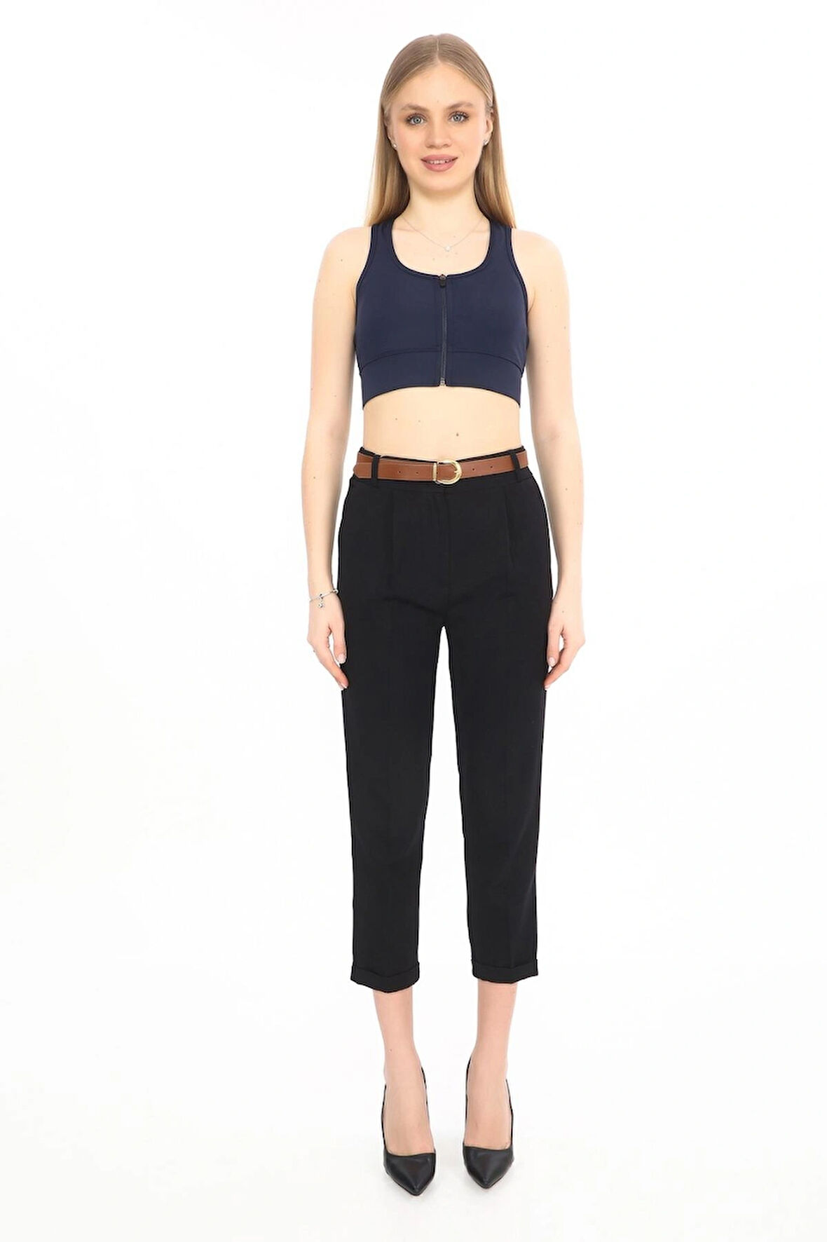 Belizzia BEL LASTİKLİ KEMERLİ DUBLE PAÇA KADIN PANTOLON 