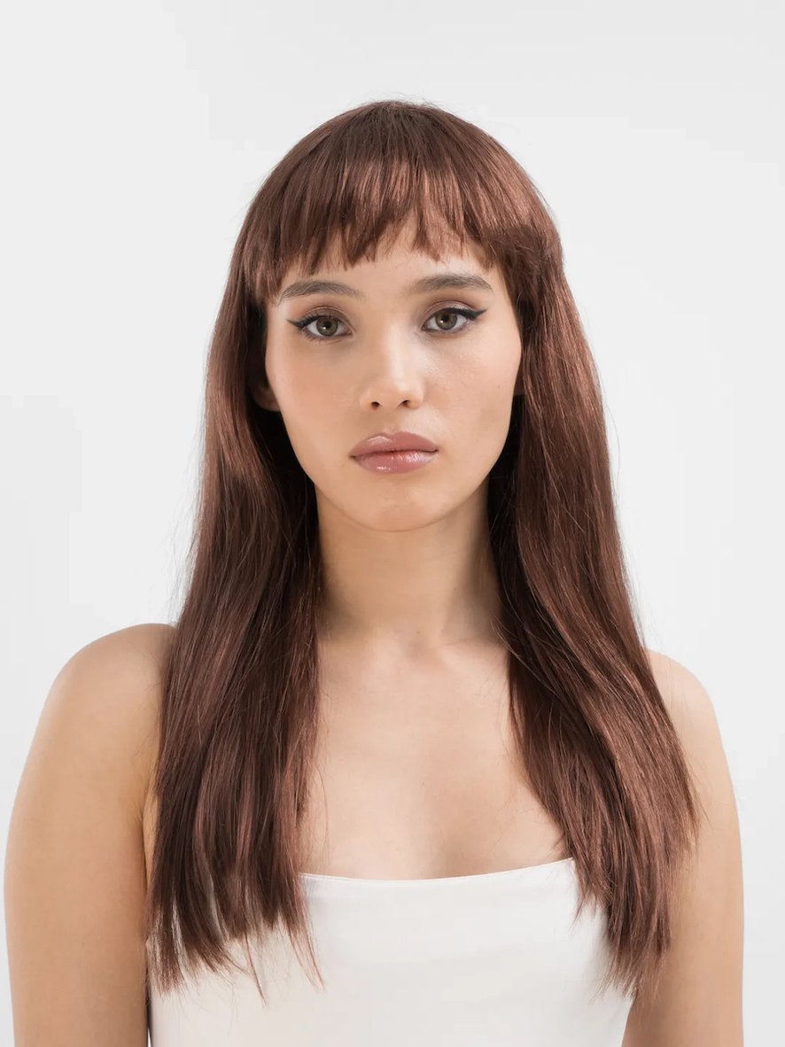 BUĞZ Kahve Renk Uzun Düz Parti Peruğu - Uzun Kahverengi Peruk