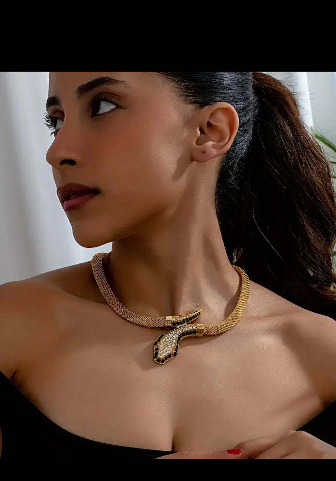 ✨ Gold Renk Paslanmaz Çelik Yılan Kolye – Şık ve Modern Tasarım