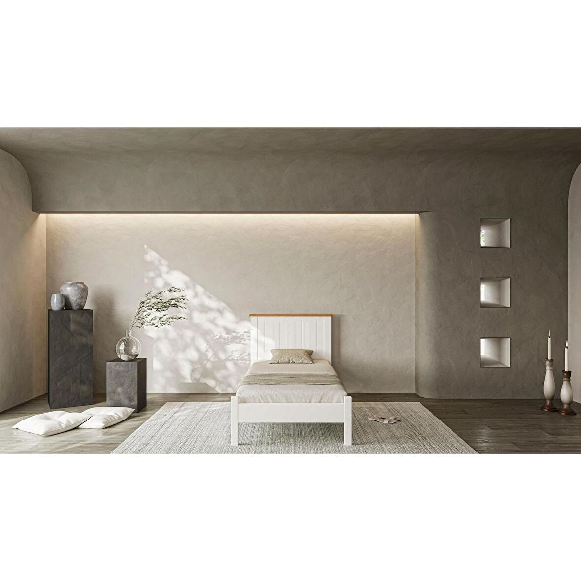 BLINK Modern İnci Beyaz Tek Kişilik Karyola 120x200