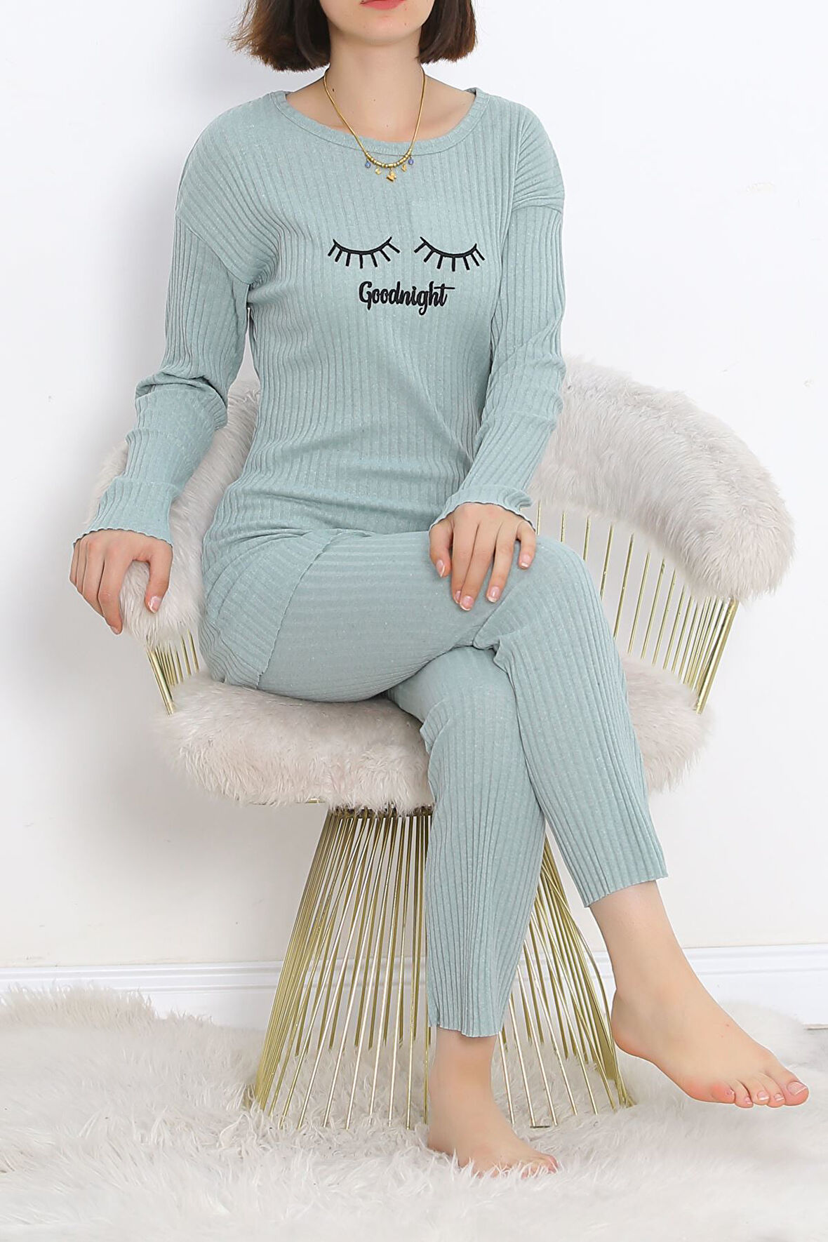 BENSU STORE Nakışlı Pijama Takımı Mint - 18978.1567.