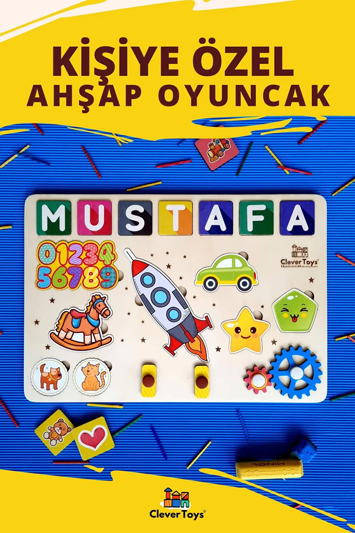 Eğitici Ahşap Erkek Çocuk Tak Çıkar Oyuncak  Puzzle Yapboz HAYVANLAR, SAYILAR VE ŞEKİLLER