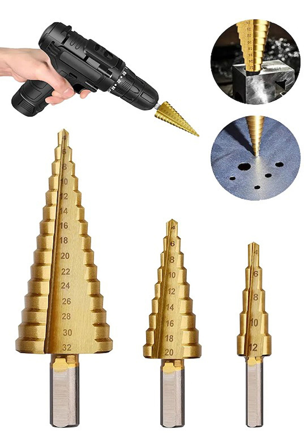 Kademeli 3 lü matkap saç delme seti