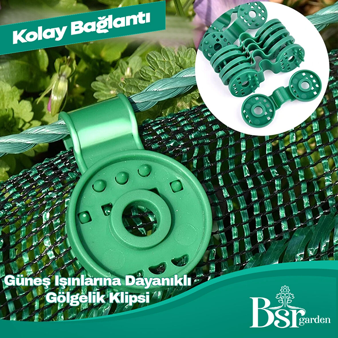 Bsr Garden Yeşil Uv Katkılı Gölgelik Klipsi 100 Adet