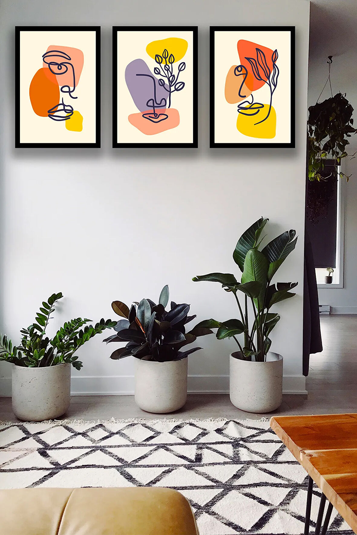 3 Parça Çerçeve Görünümlü Şık Boho Tablo Modeli, Oturma Odası, Salon, Ofis, Yatak Odası Duvar Dekoru