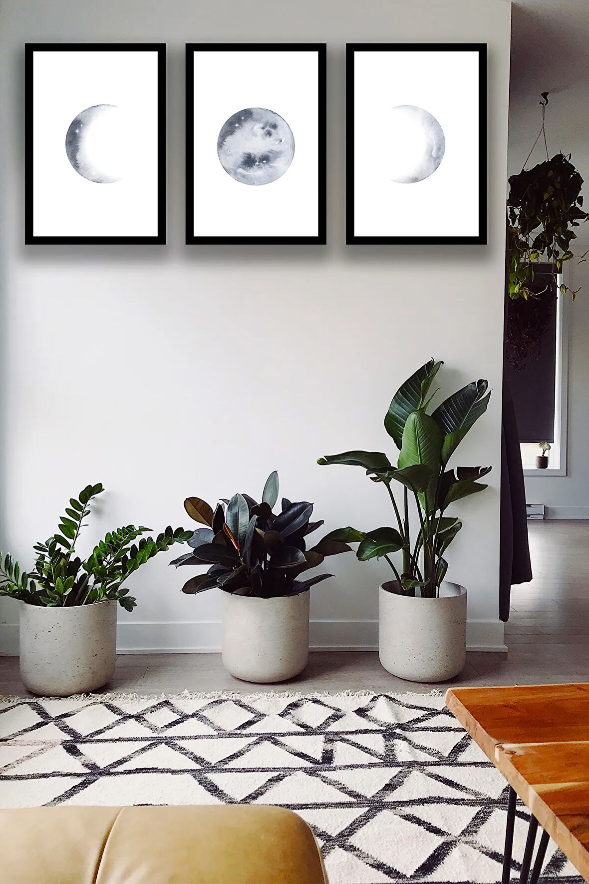 3 Parça Çerçeve Görünümlü Şık Boho Tablo Modeli, Oturma Odası, Salon, Ofis, Yatak Odası Duvar Dekoru