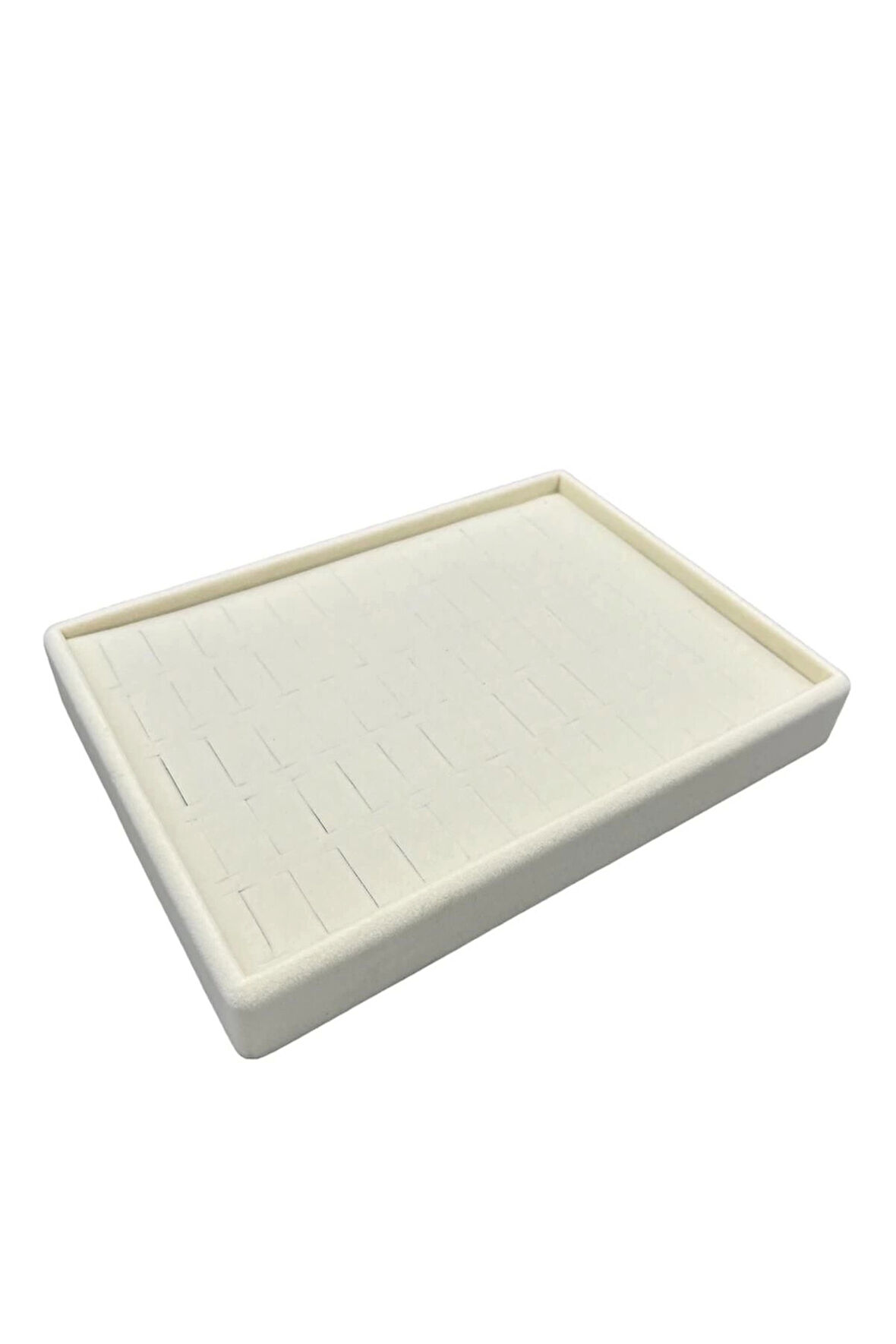 Yerli Üretim Küçük Boy Süet Kumaş Krem Renk 24/17,5 cm Batırmali Yüzük Tablası