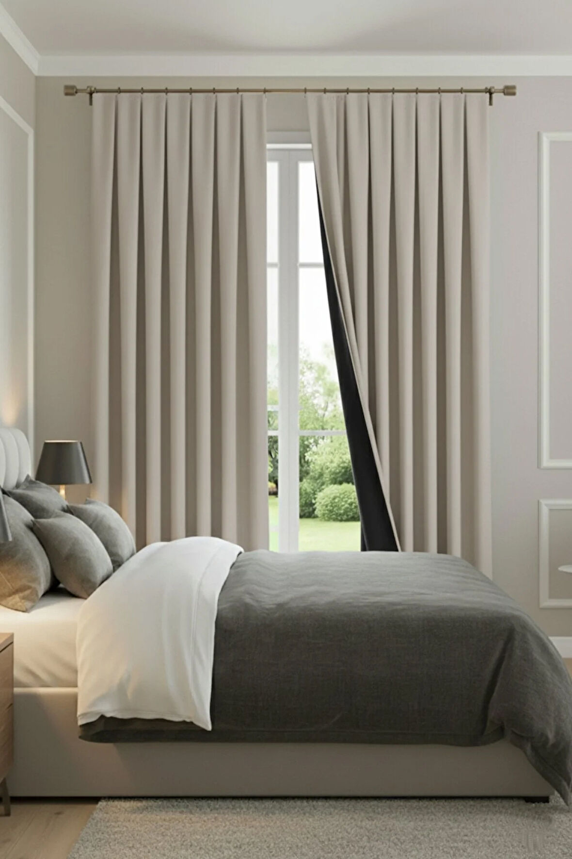 Buonasera Bej 1x3 Pile Işık Geçirmez Astarlı Fon Perde %100 Karartma + Soğuk ve Sıcak Yalıtımı