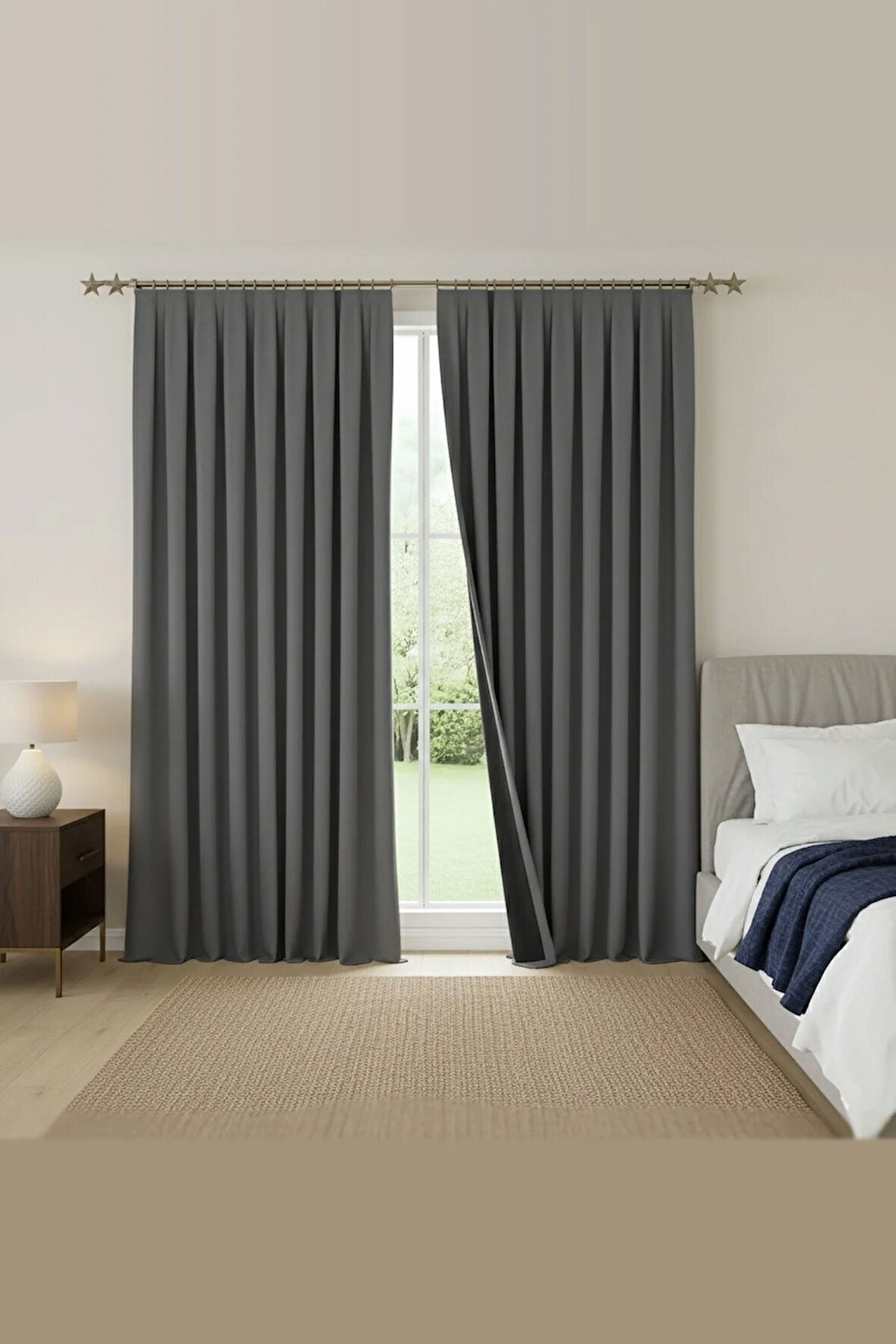 Buonasera Koyu Gri 1x3 Pile Işık Geçirmez Astarlı Fon Perde %100 Karartma + Soğuk ve Sıcak Yalıtımı