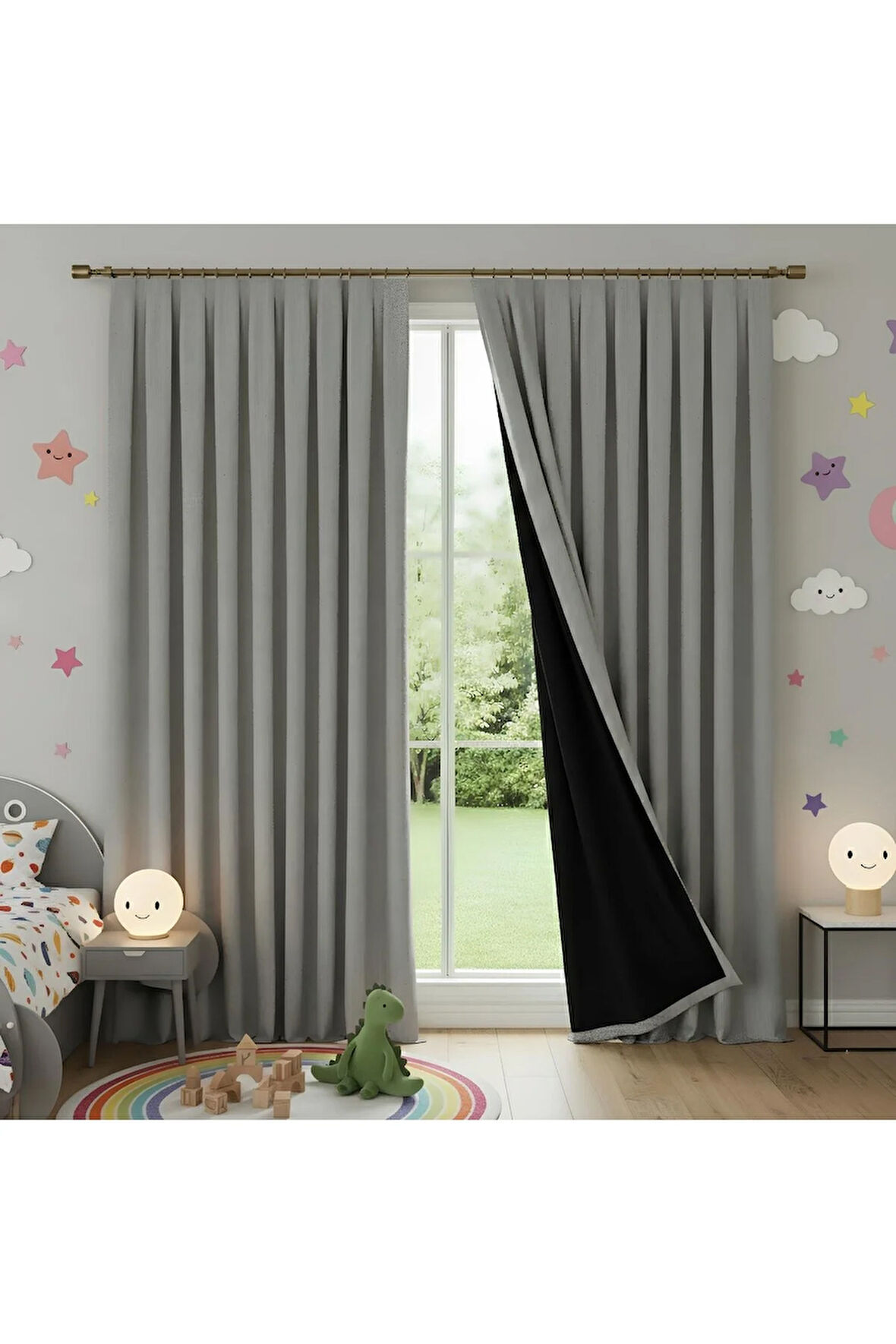 Buonasera Gri Pilesiz Işık Geçirmez Astarlı Fon Perde %100 Karartma + Soğuk ve Sıcak Yalıtımı