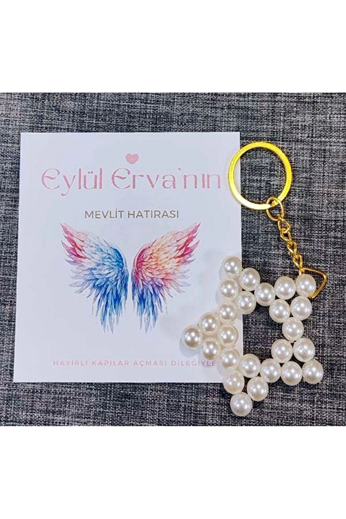 15 Adet İnci Yıldız Anahtarlık-Kişiye Özel Kart-Doğum Günü - Yeni Doğan - Mevlid - Sünnet Hediyelik nikah