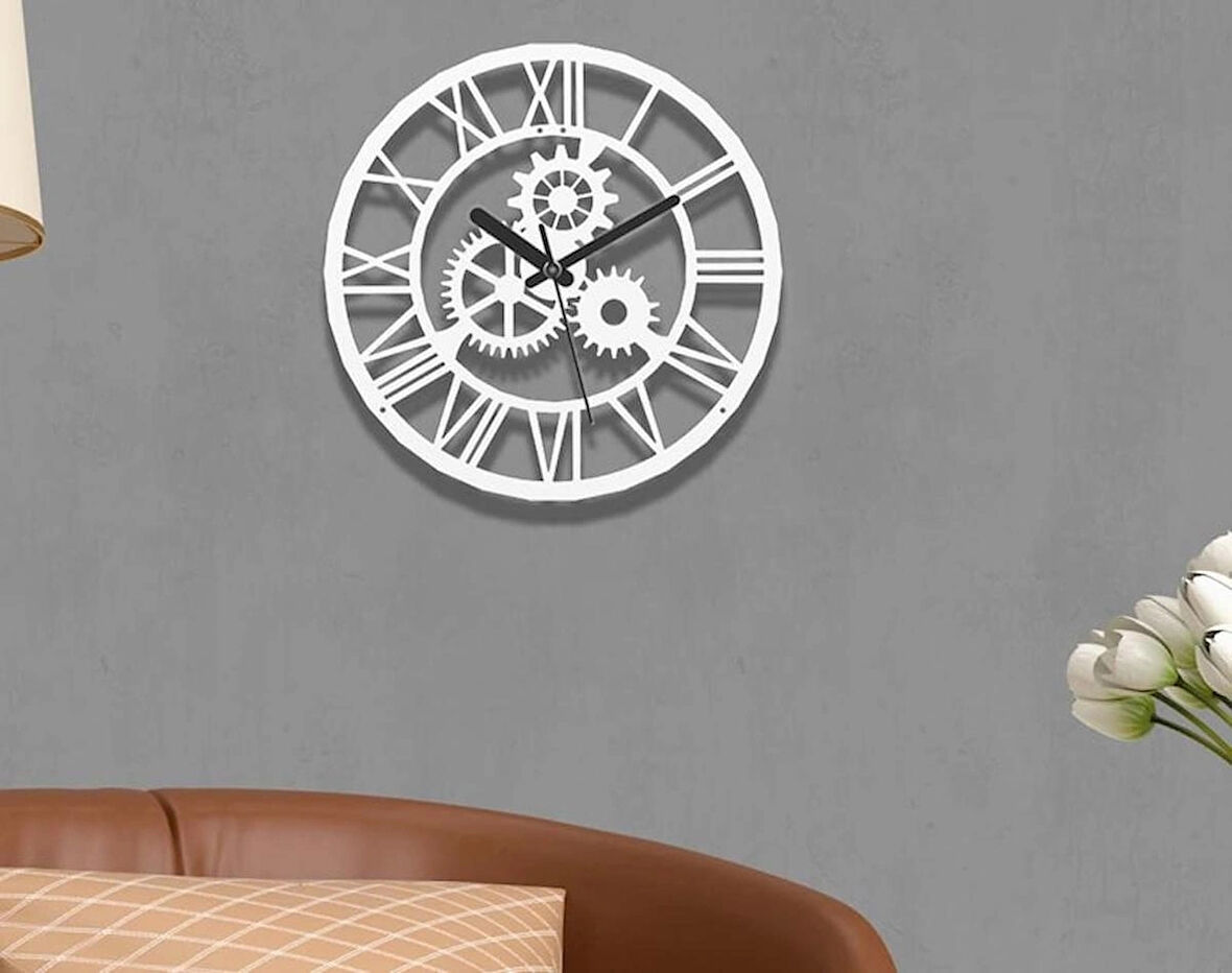 Beyaz Çarlik Modern Ahşap dekor Saat 
