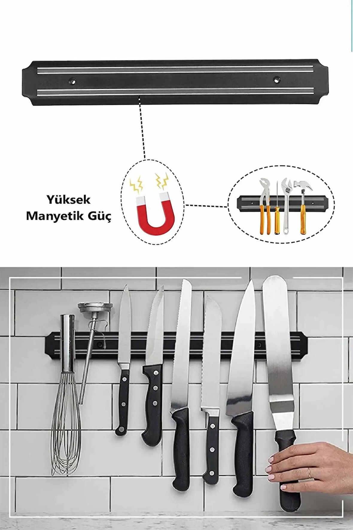 55 Cm Mıknatıslı Duvar Bıçak Askısı Standı Güçlü Mıknatıs Bıçaklık Alet Edavat Organizer