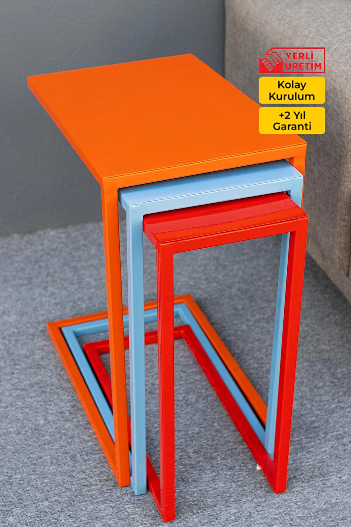 Renki Metal 3'lü C Zigon Sehpa