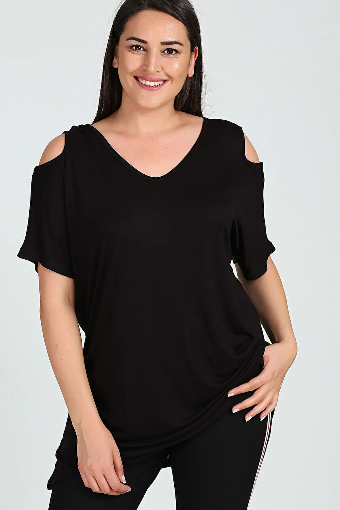 Kadın Omuzu V Pencere Kısa Kol Bluz M9142