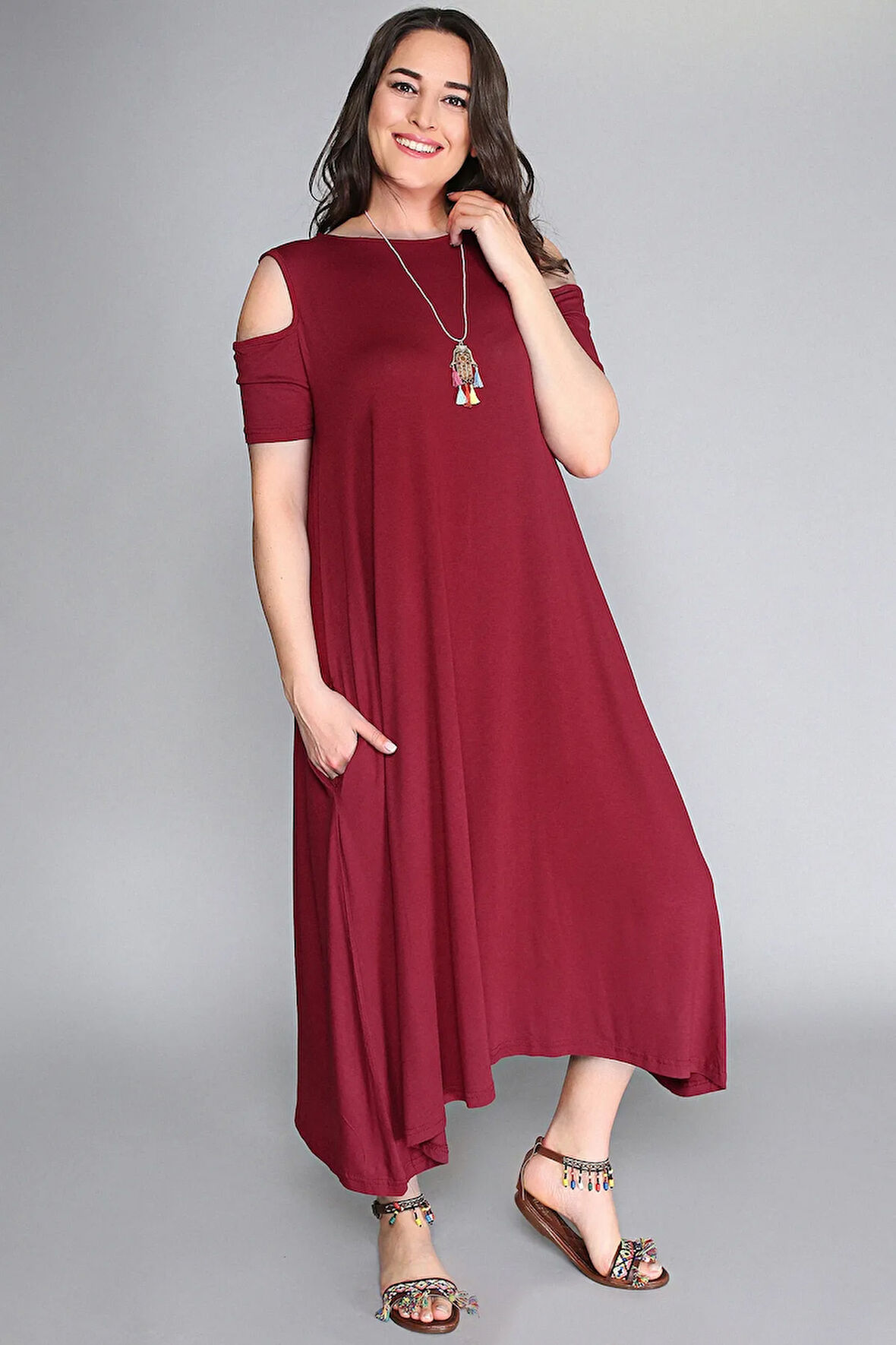 Omuz Dekolte Viskon Elbise