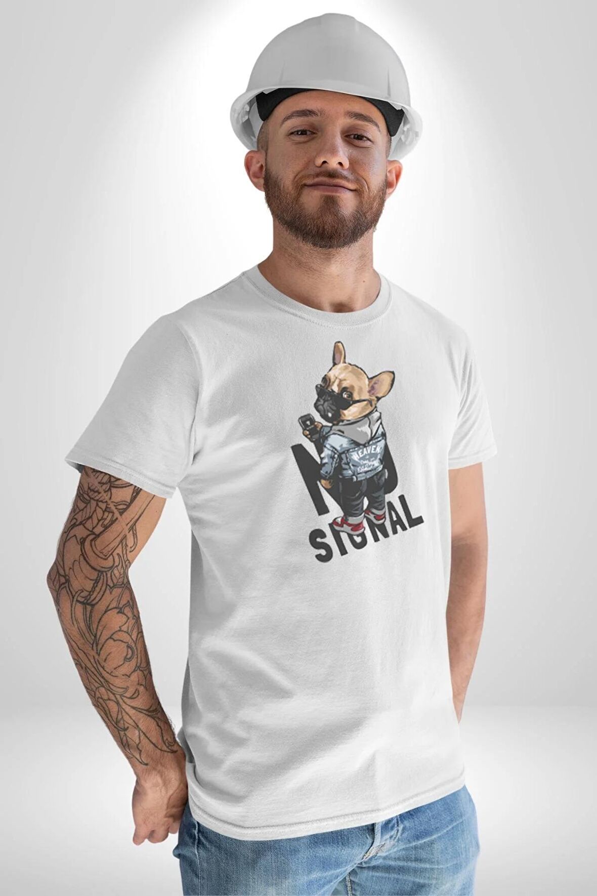 Cep Telefonu No Signal Kadın Erkek Unisex Beyaz Organik Baskılı T-Shirt Penye Yüksek Kalite