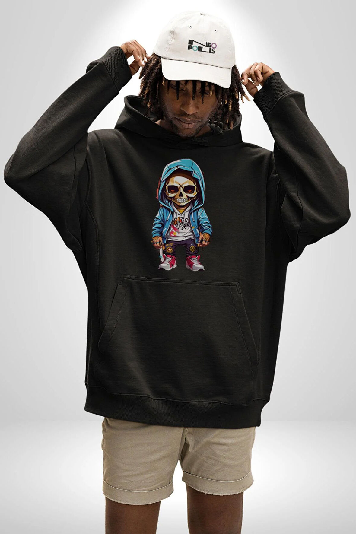 Hiphop Kurukafa Hoodie Kadın Erkek  Siyah Kapüşonlu Sweatshirt Hoodie