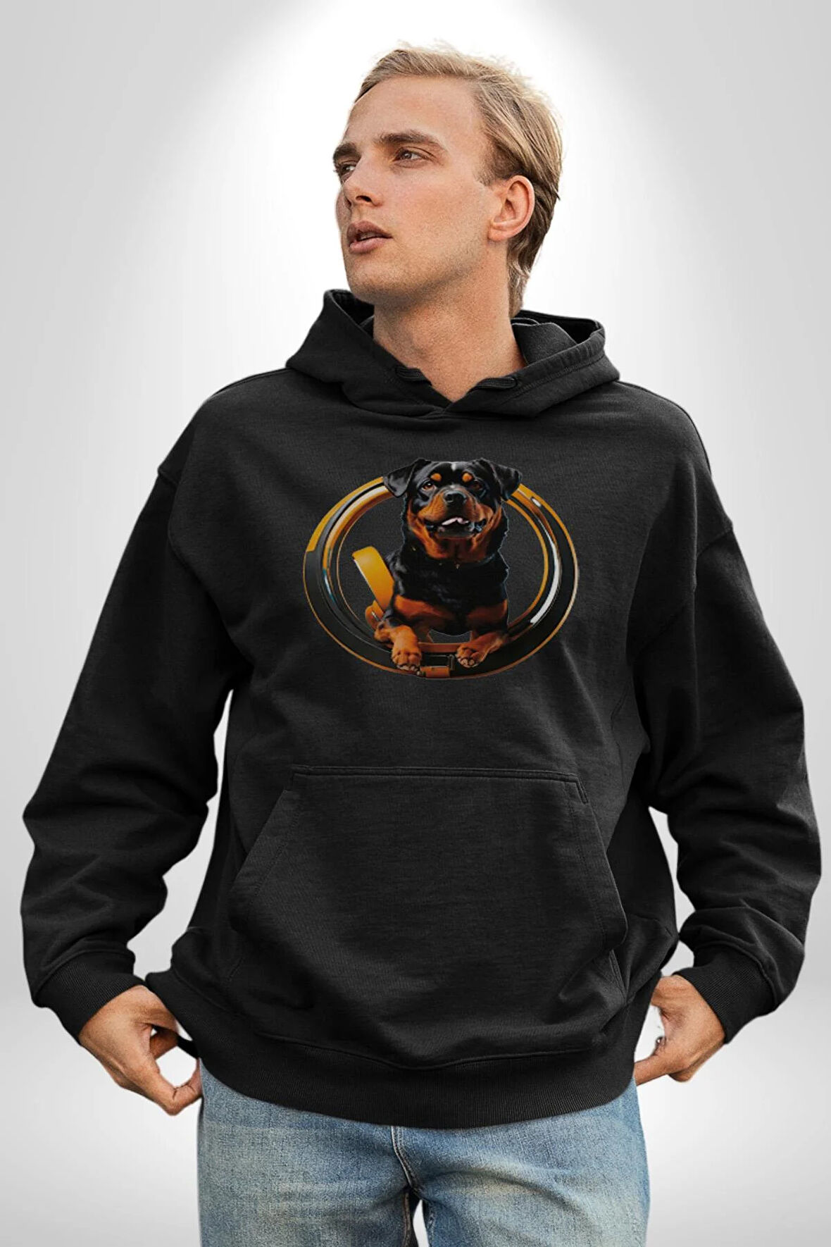 Süper Tasma Rottweiler Eğitim Kadın Erkek  Siyah Kapüşonlu Sweatshirt Hoodie