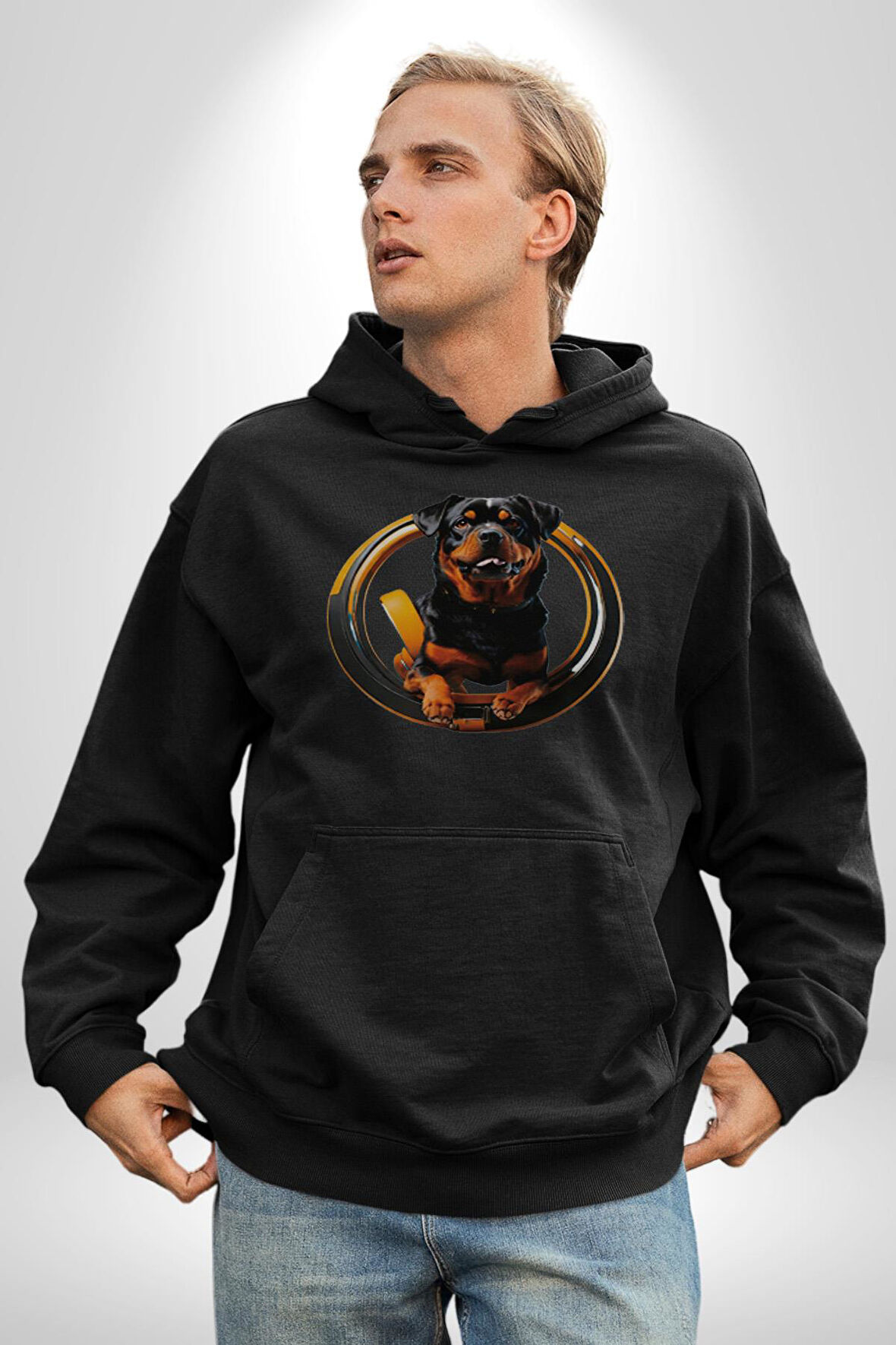 Süper Tasma Rottweiler Eğitim Kadın Erkek  Siyah Kapüşonlu Sweatshirt Hoodie