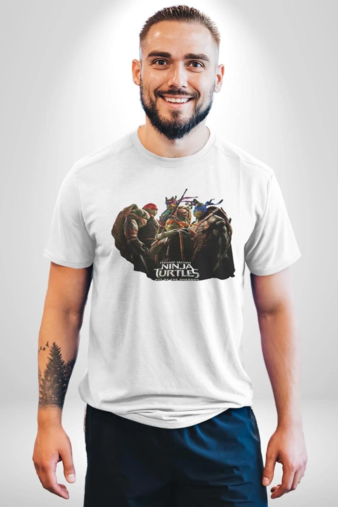 Ninja Kaplumbağa Kadın Erkek Unisex Beyaz Organik Baskılı T-Shirt Penye Yüksek Kalite