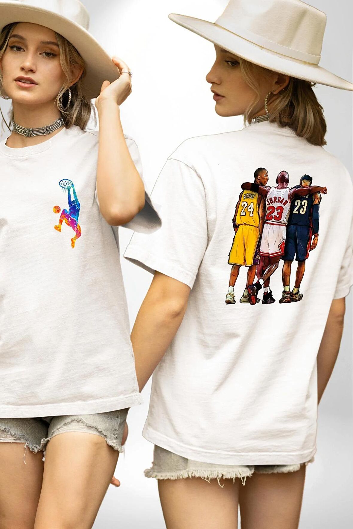 Basketbol Braynt Kobe  Beyaz Oversize Kadın Erkek Ön ve Sırt Baskılı Tişört