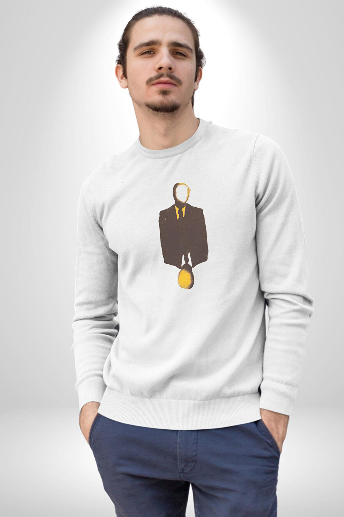 Görünmez İnsan Takım Elbise Kadın Erkek  Beyaz Baskılı Sweatshirt 
