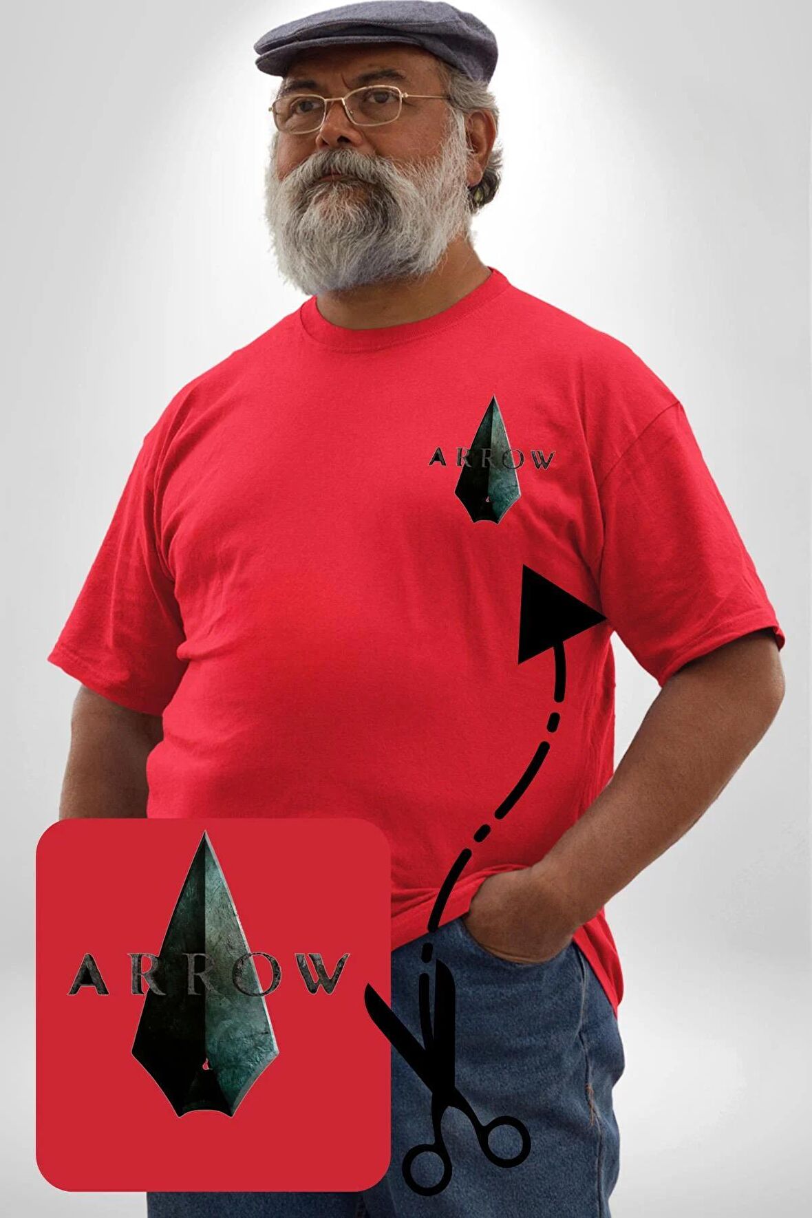 Arrow Kırmızı Büyük Beden Kadın Basic Minimal Baskılı Tişört