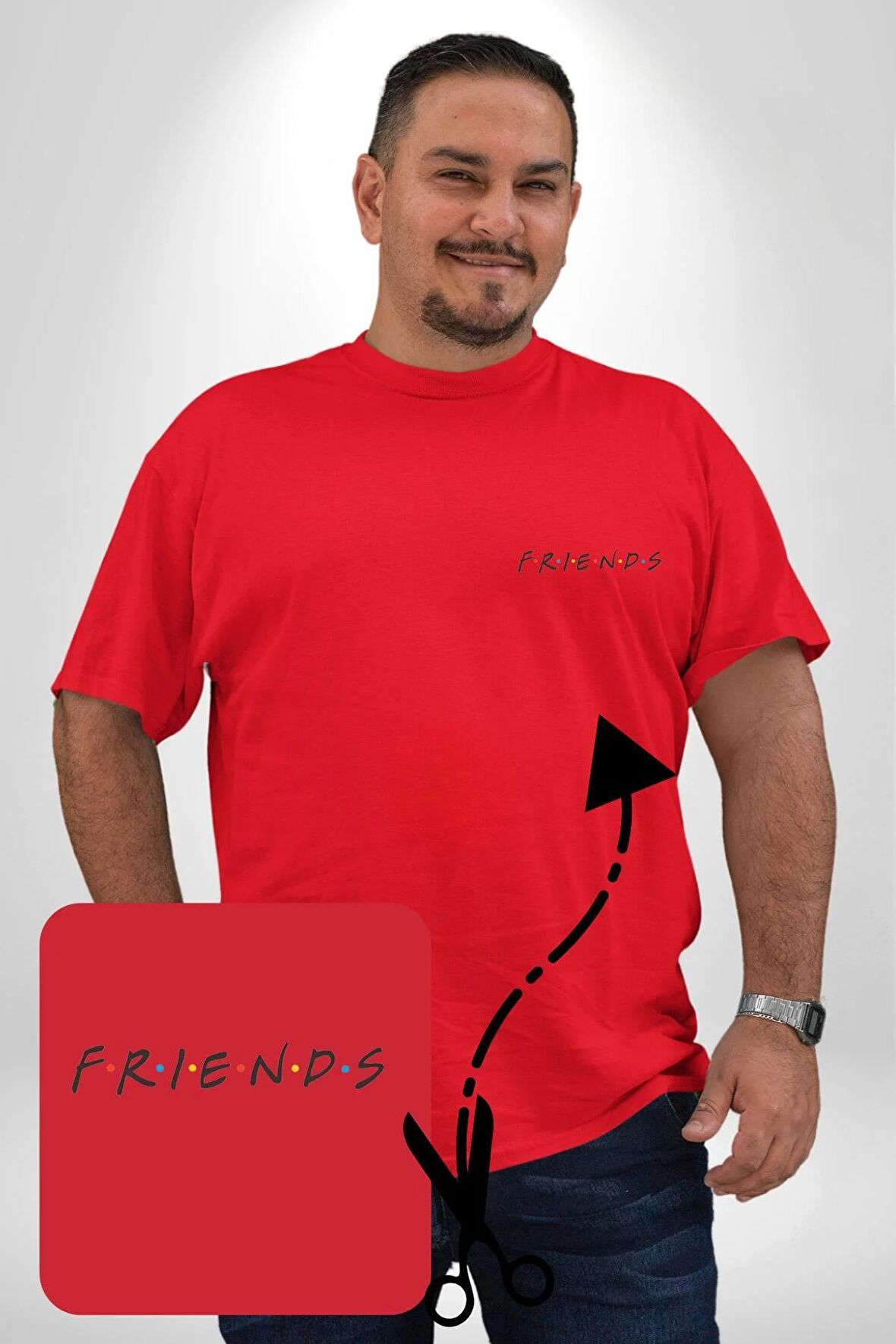 Friends Kırmızı Büyük Beden Kadın Basic Minimal Baskılı Tişört