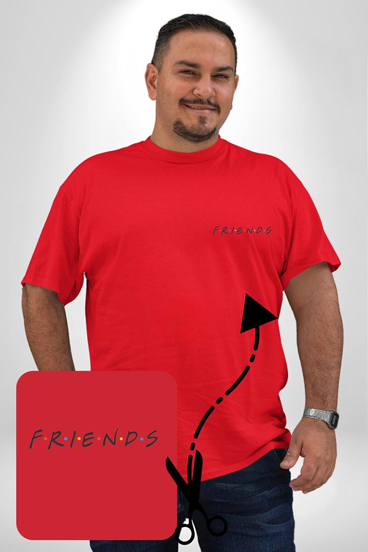 Friends Kırmızı Büyük Beden Kadın Basic Minimal Baskılı Tişört