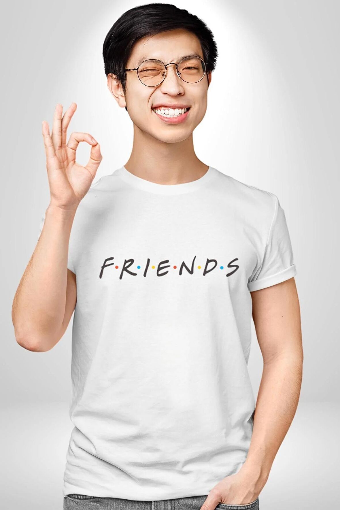 Friends Kadın Erkek Unisex Beyaz Organik Baskılı T-Shirt Penye Yüksek Kalite