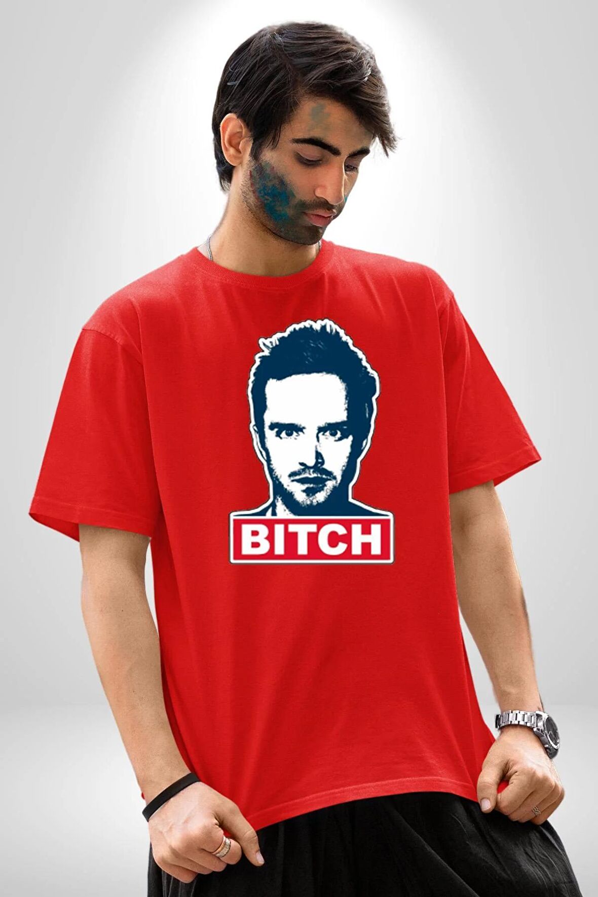 Breaking Bad Pamuklu Bisiklet Yaka Kadın Erkek Oversize Boyfriend Dijital Baskılı Kırmızı T-Shirt