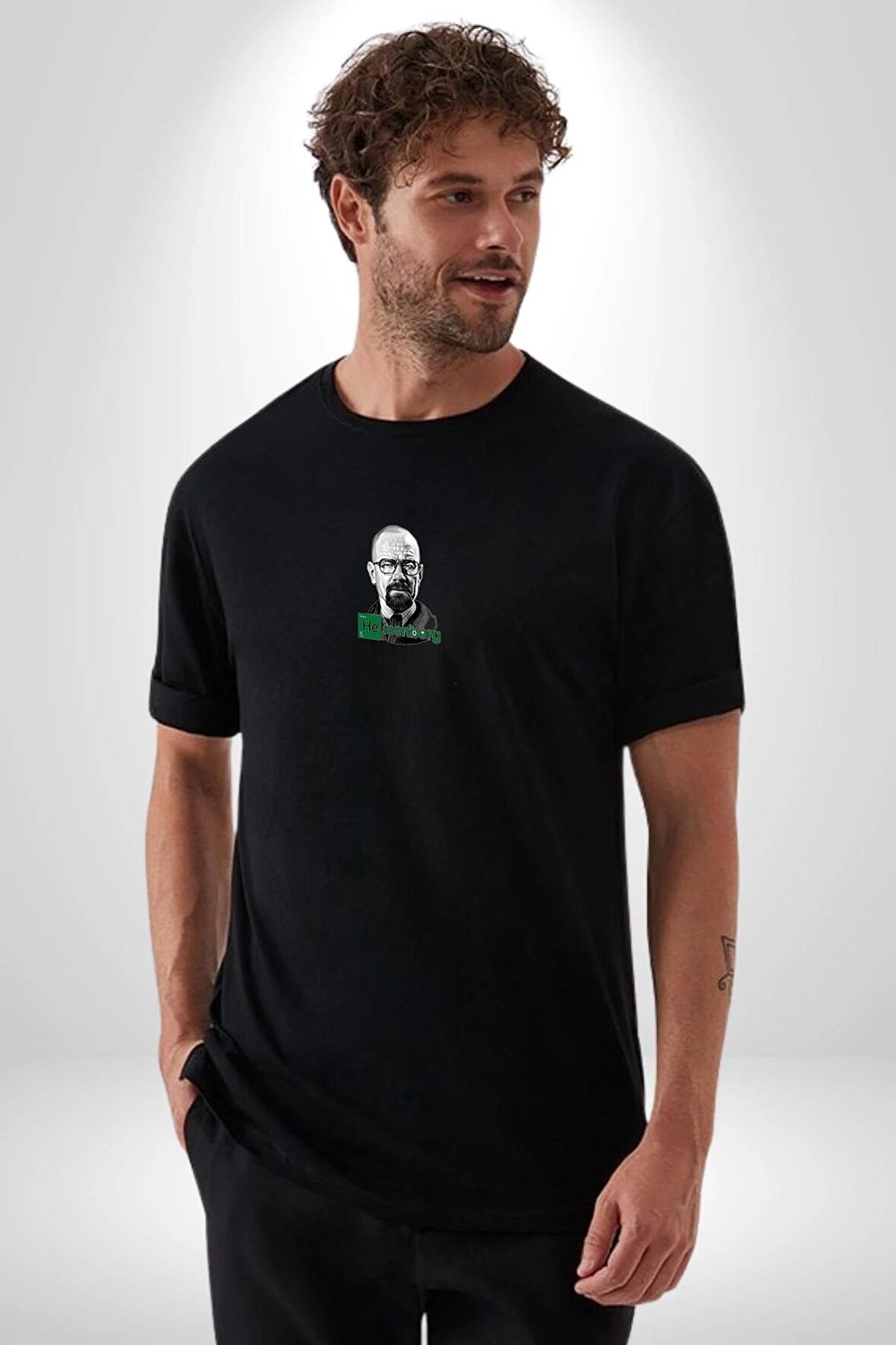 Heisenberg Breaking Bad Siyah Oversize Kadın Erkek Ön Orta Minimal Baskılı Tişört