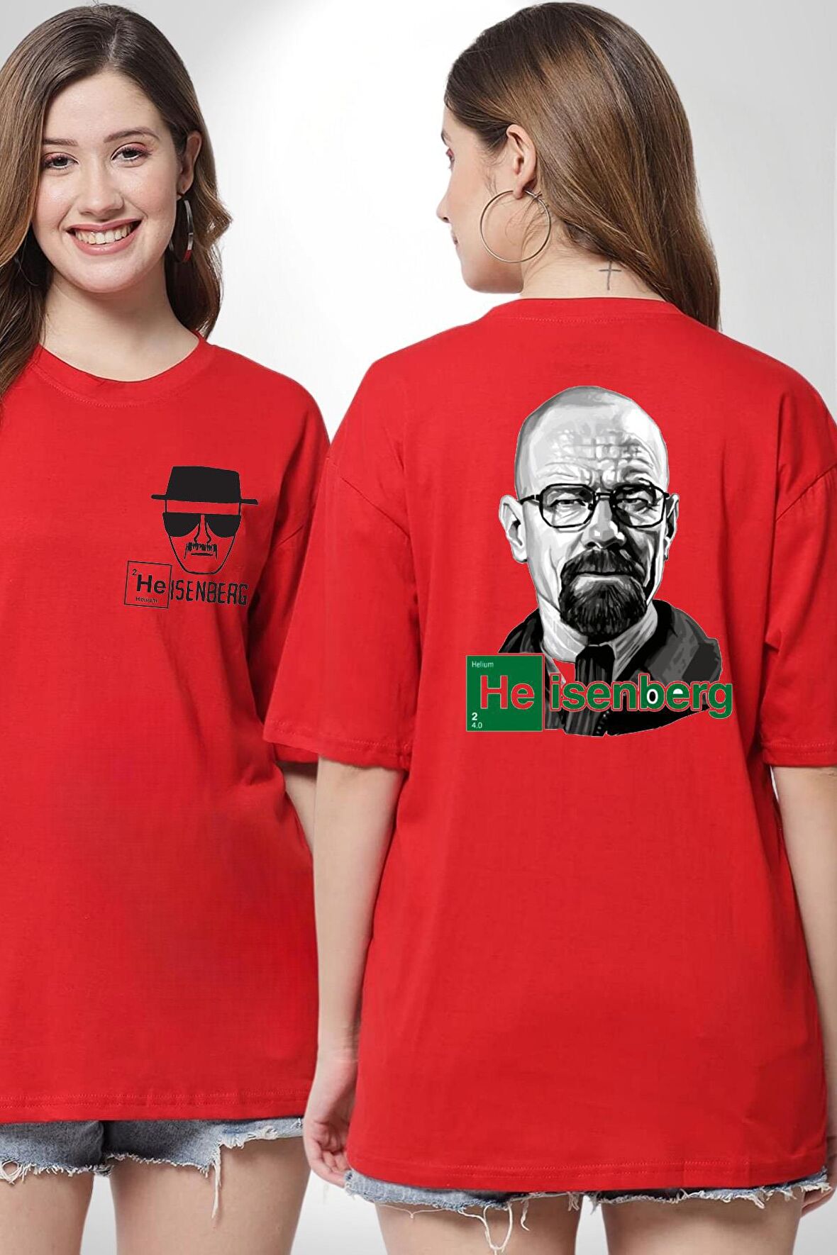 Heisenberg Breaking Bad Kırmızı Oversize Kadın Erkek Ön ve Sırt Baskılı Tişört