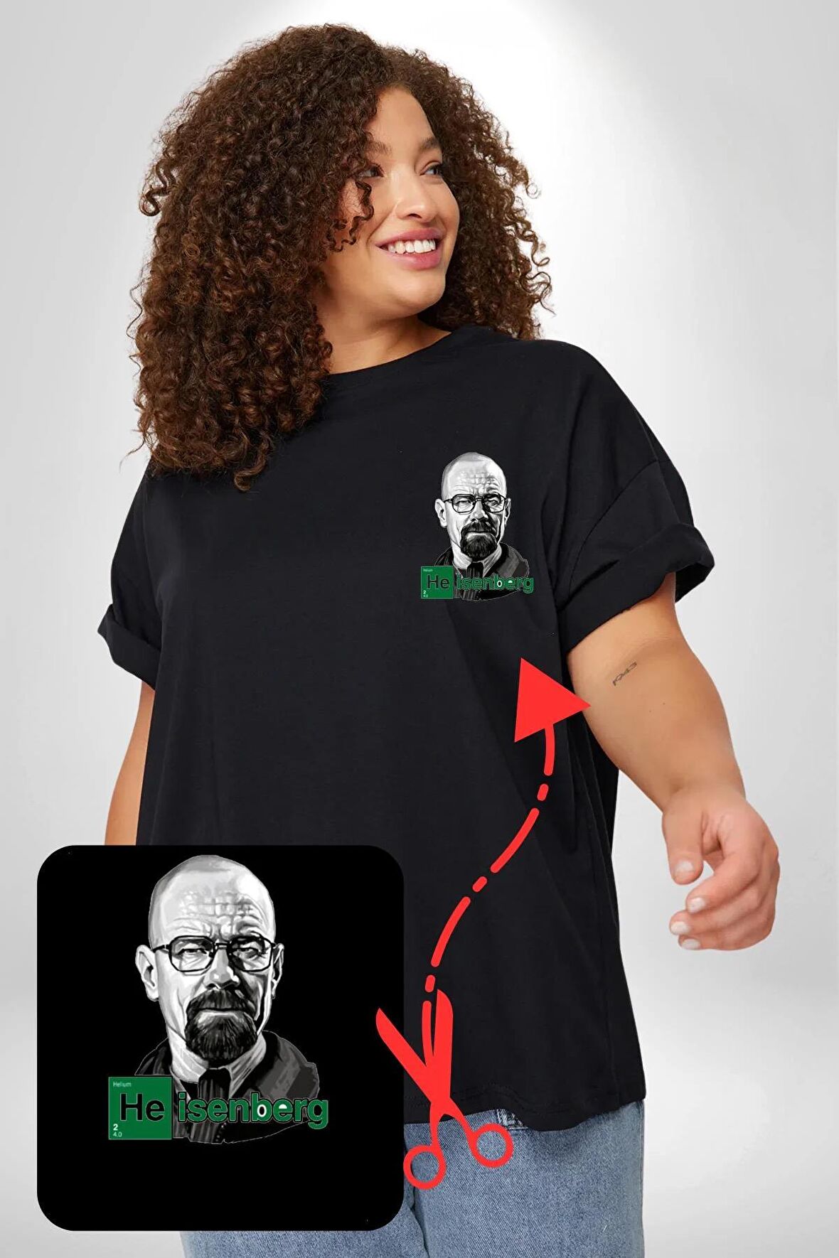 Heisenberg Breaking Bad Siyah Büyük Beden Kadın Basic Minimal Baskılı Tişört