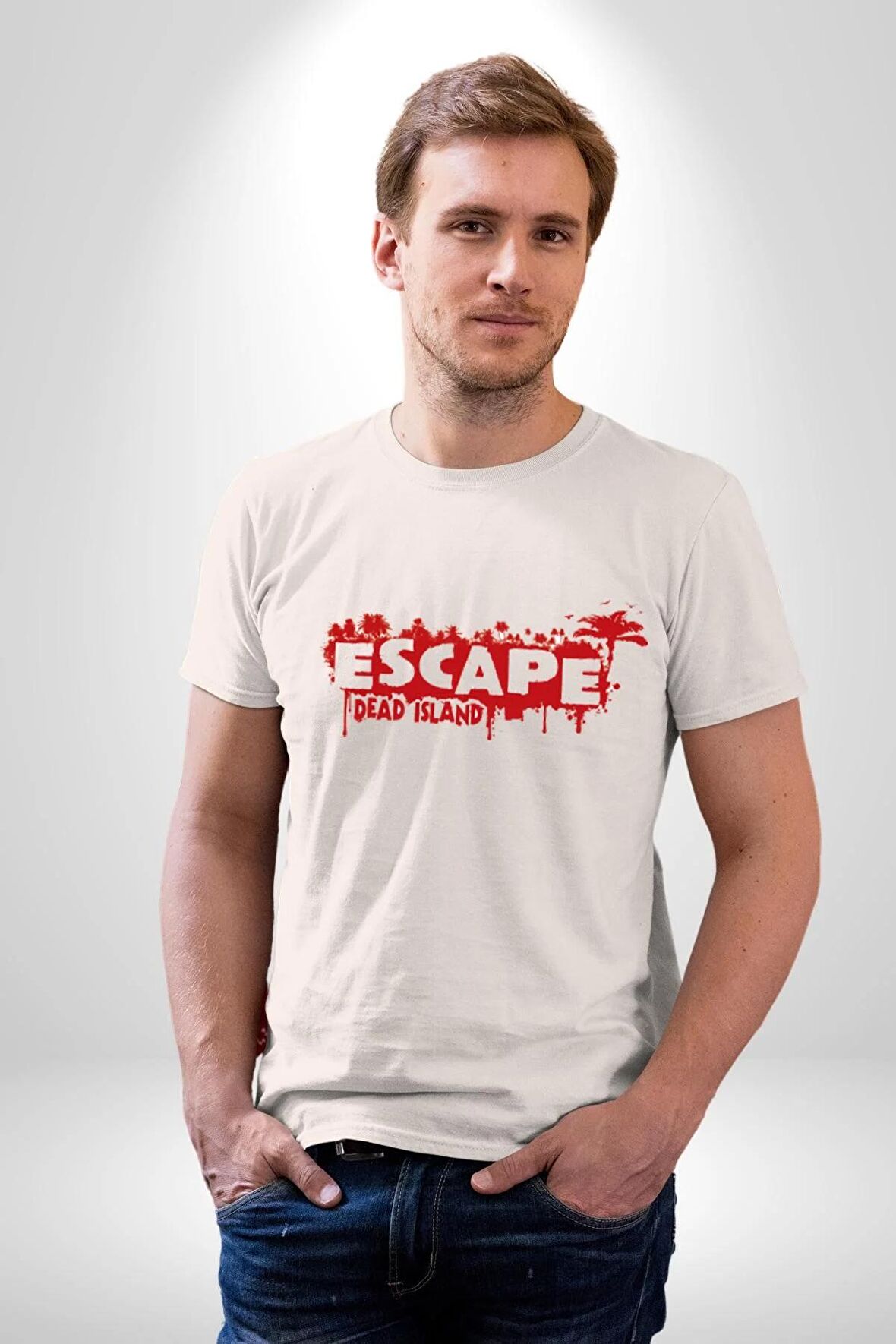 Escape Dead İsland Ölüm Adası Kadın Erkek Unisex Beyaz Organik Baskılı T-Shirt Penye Yüksek Kalite