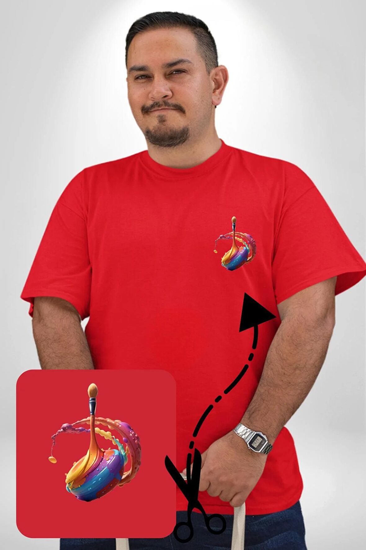 Resim Fırcası  Kırmızı Büyük Beden Kadın Basic Minimal Baskılı Tişört