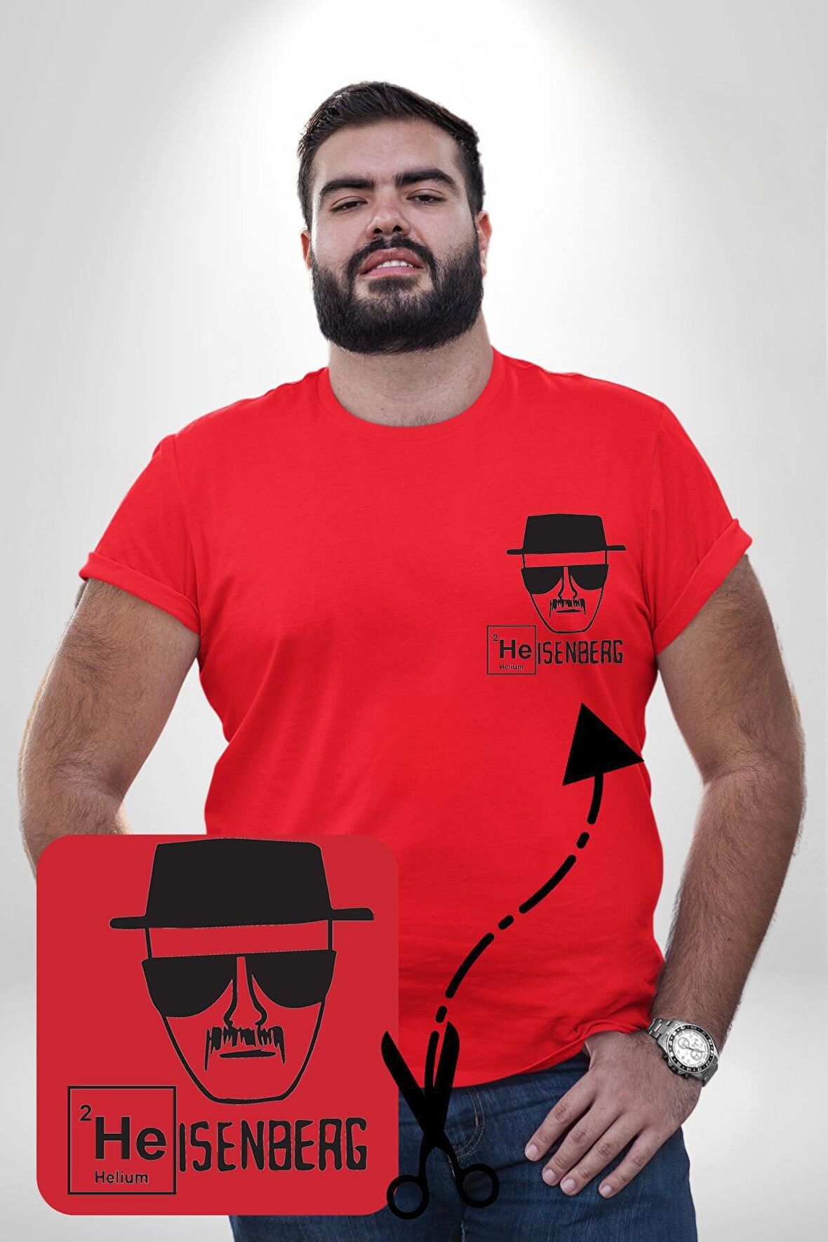 Heisenberg Breaking Bad Kırmızı Büyük Beden Kadın Basic Minimal Baskılı Tişört